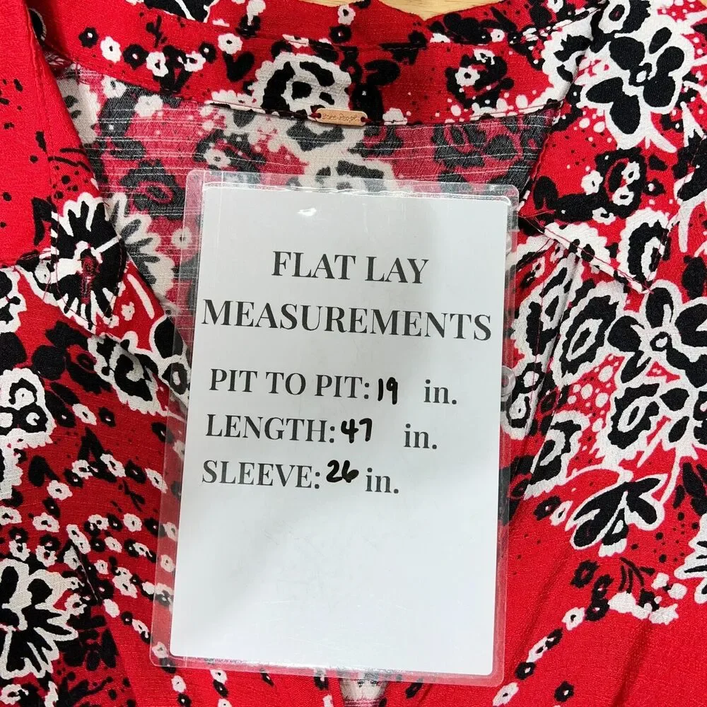 Free People Tough Love Maxi Shirtdress In Red Women’s 4 Long Sleeve Floral Boho